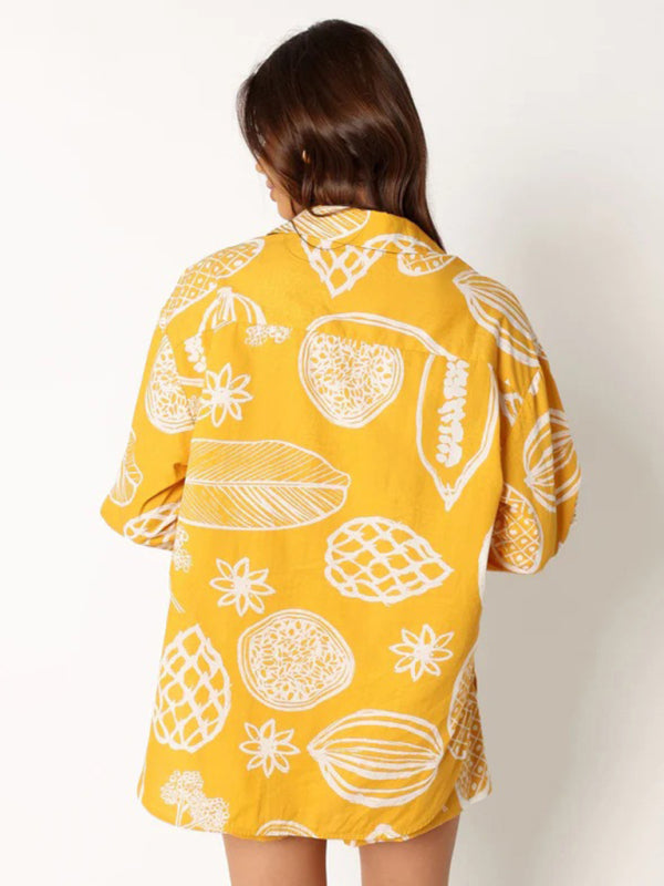 Yellow Fruit Print Shorts & Blouse Set