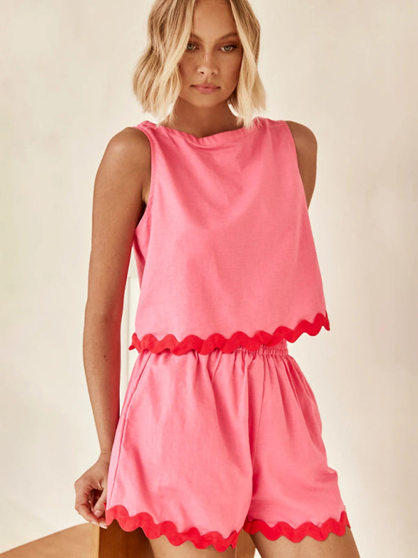 Casual Black with White Trim Sleeveless Top & Shorts Set