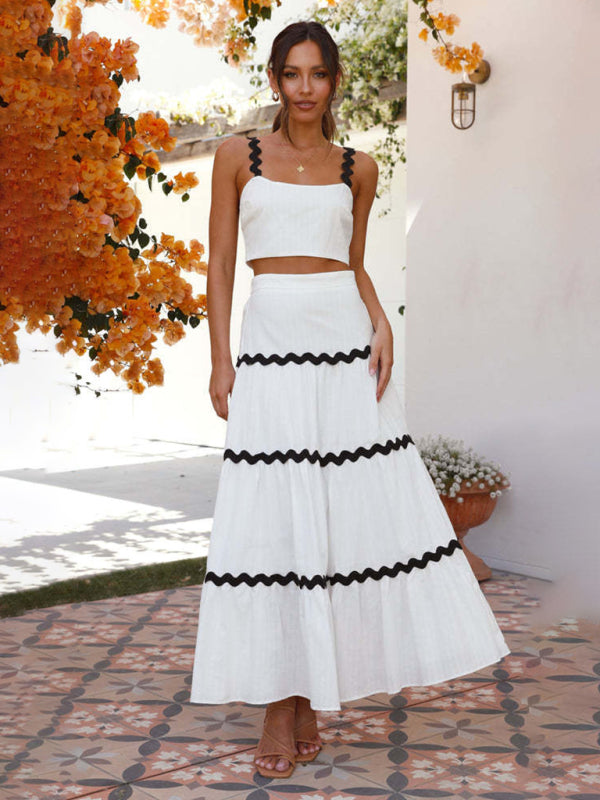 Crop Top & Maxi Skirt - Yellow & White
