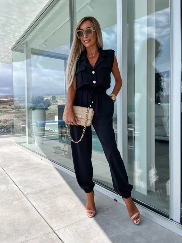 Elastic Waist Petite Pants Nine-Point Jumpsuit