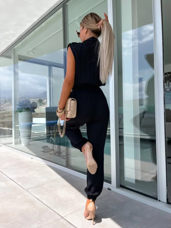 Elastic Waist Petite Pants Nine-Point Jumpsuit