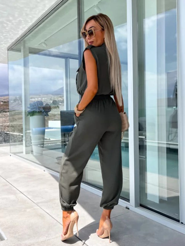 Elastic Waist Petite Pants Nine-Point Jumpsuit