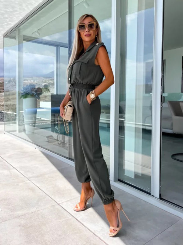 Elastic Waist Petite Pants Nine-Point Jumpsuit