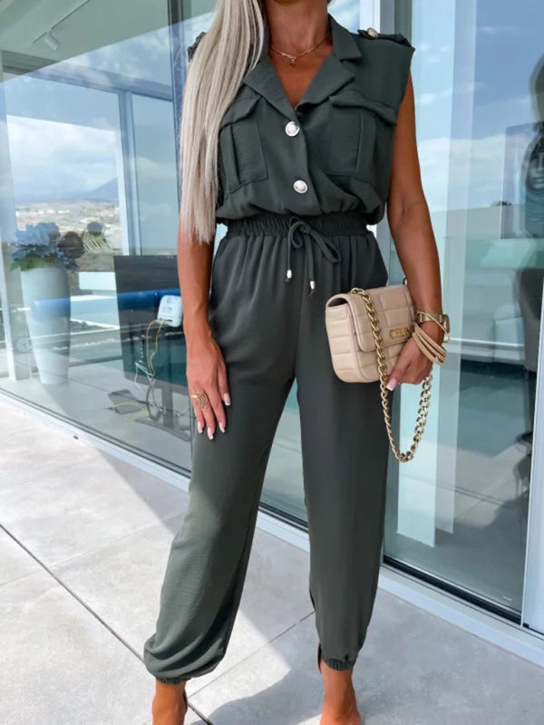Elastic Waist Petite Pants Nine-Point Jumpsuit
