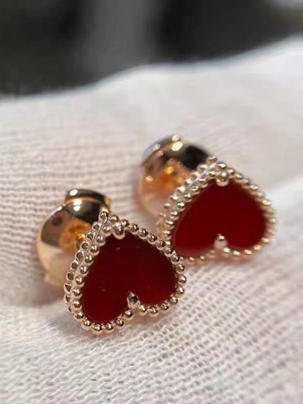New versatile red agate heart-shaped earrings