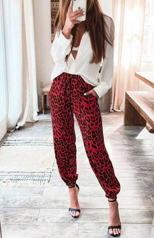 Women's Pants Leopard Print Stretch Waist Casual Pant