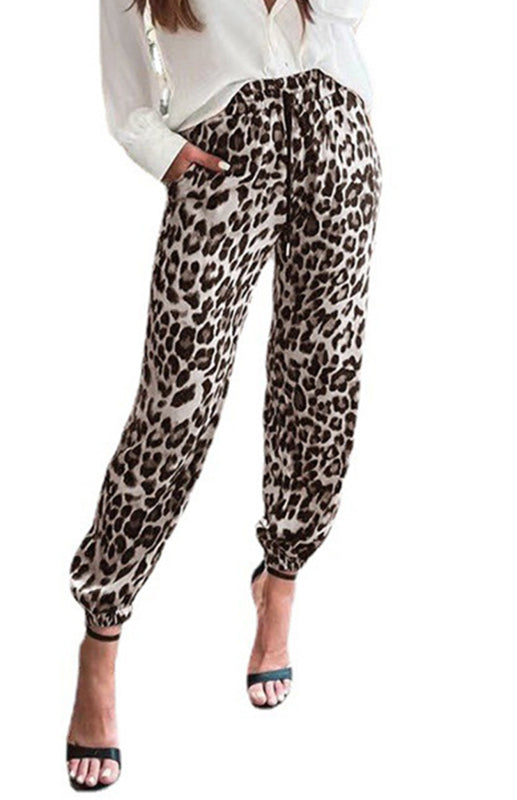 Women's Pants Leopard Print Stretch Waist Casual Pant