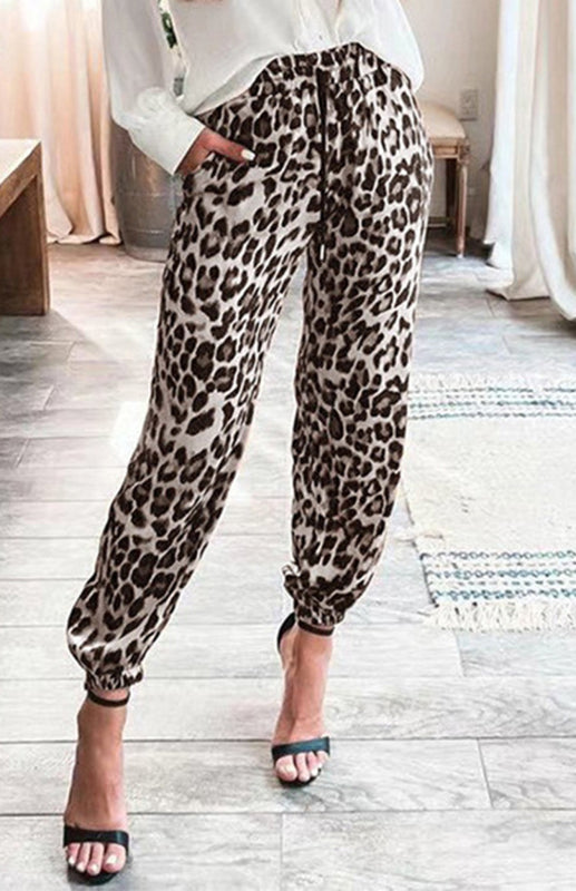 Women's Pants Leopard Print Stretch Waist Casual Pant