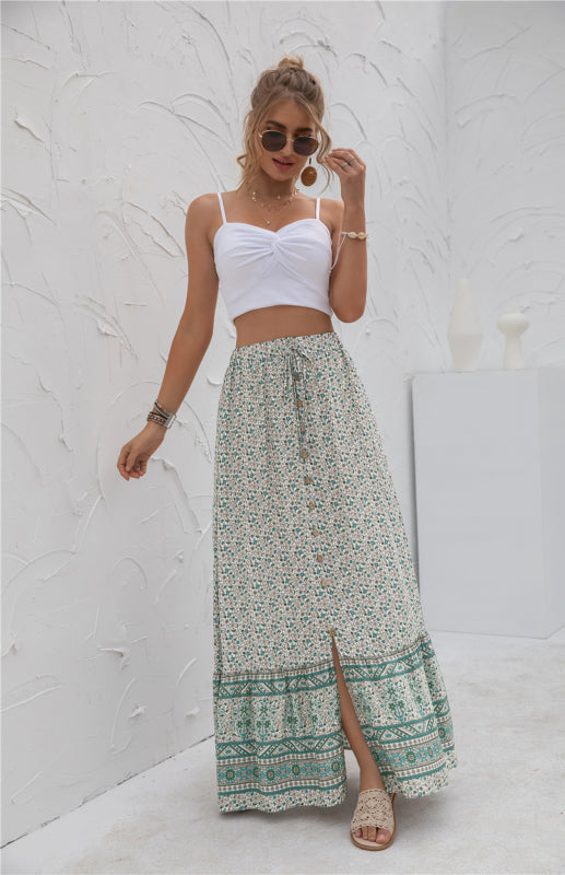 Women's High-Waisted Fashion Printed Flounce Skirt