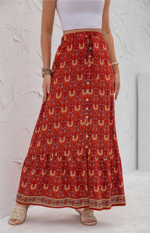 Women's High-Waisted Fashion Printed Flounce Skirt