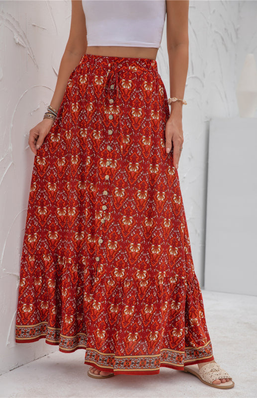 Women's High-Waisted Fashion Printed Flounce Skirt