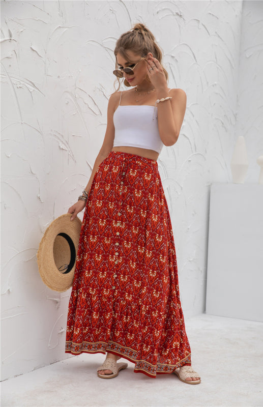 Women's High-Waisted Fashion Printed Flounce Skirt