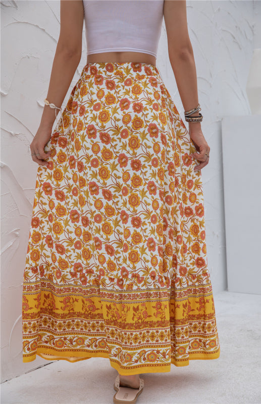 Women's High-Waisted Fashion Printed Flounce Skirt