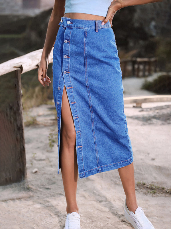 Irregular Split Denim High Waist Skirt