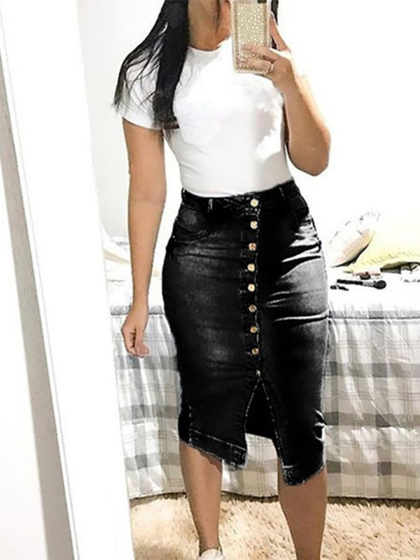 Women's Button Up Slim Fit Long Denim Skirt
