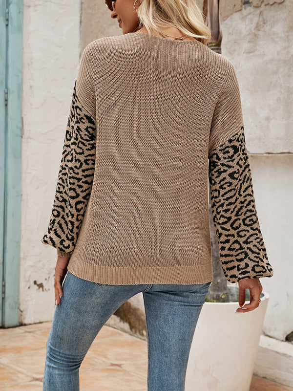 Women's Patchwork Leopard Print Pullover Sweater