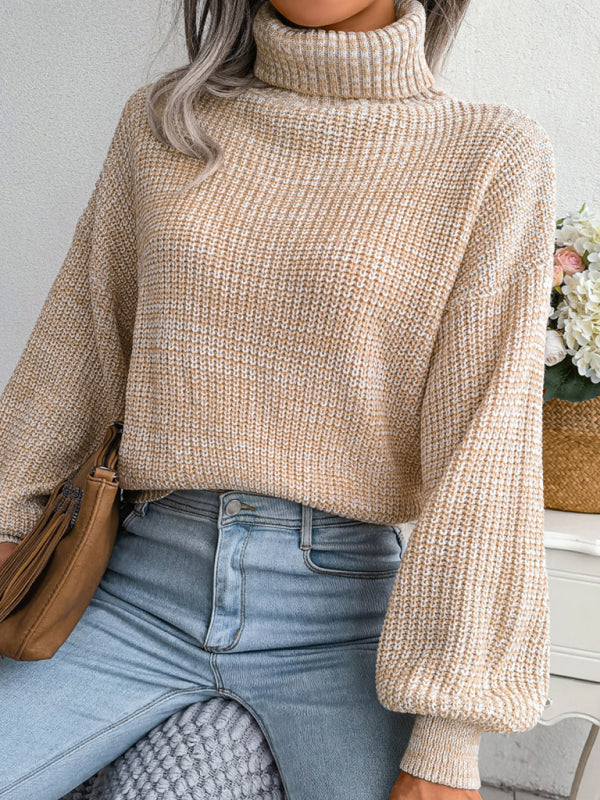 Women's Lantern Drop Sleeve Turtleneck Knit Sweater