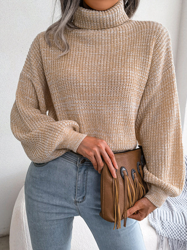 Women's Lantern Drop Sleeve Turtleneck Knit Sweater