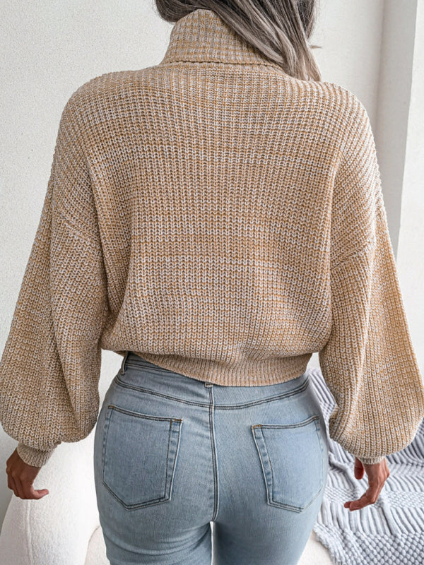 Women's Lantern Drop Sleeve Turtleneck Knit Sweater