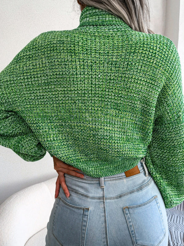 Women's Lantern Drop Sleeve Turtleneck Knit Sweater