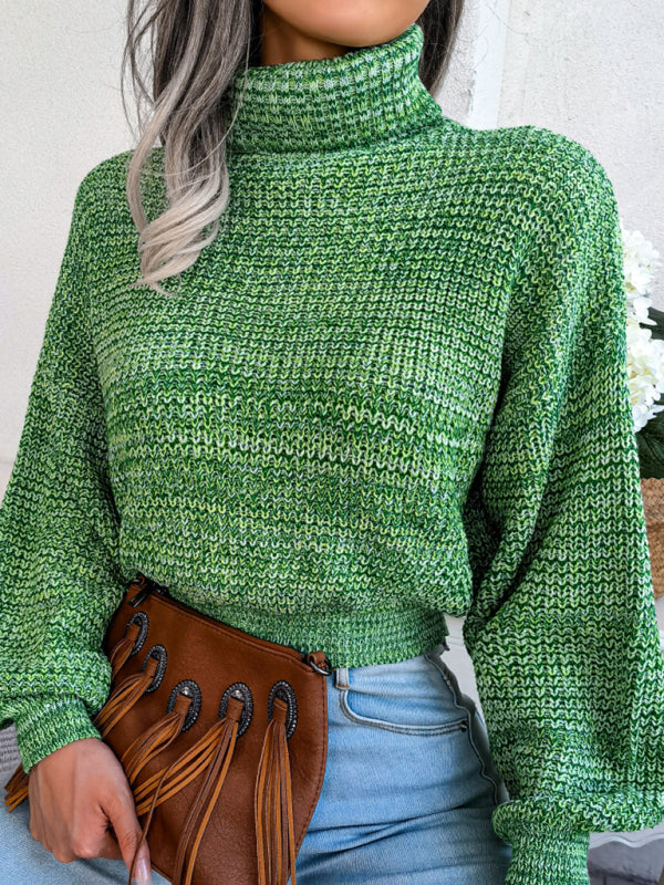 Women's Lantern Drop Sleeve Turtleneck Knit Sweater