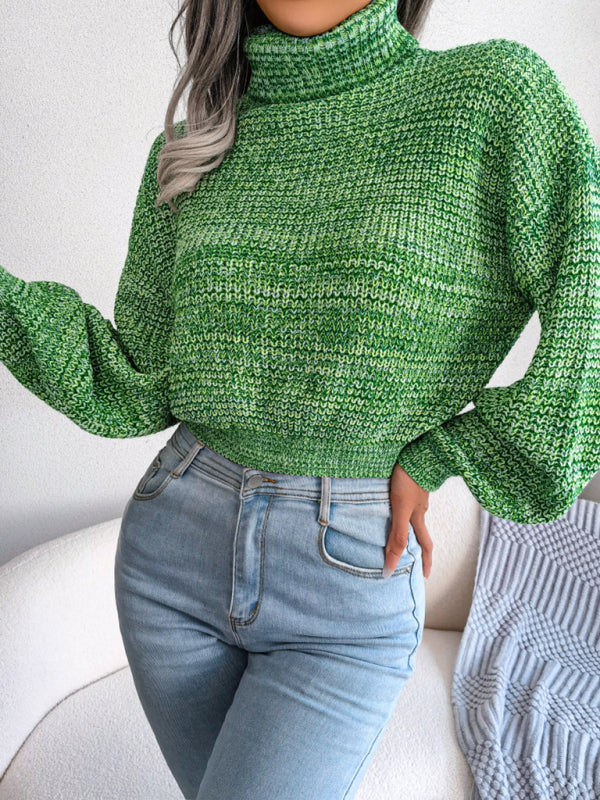 Women's Lantern Drop Sleeve Turtleneck Knit Sweater