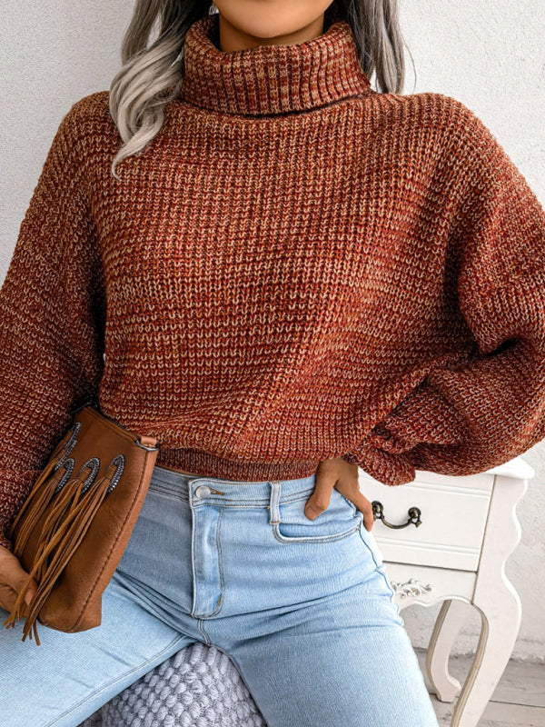 Women's Lantern Drop Sleeve Turtleneck Knit Sweater