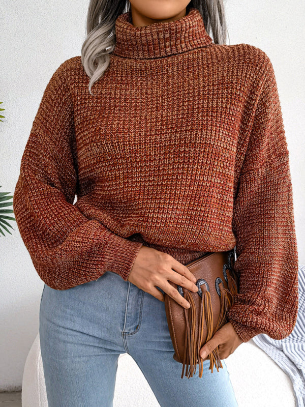 Women's Lantern Drop Sleeve Turtleneck Knit Sweater