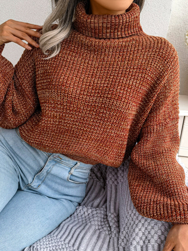Women's Lantern Drop Sleeve Turtleneck Knit Sweater