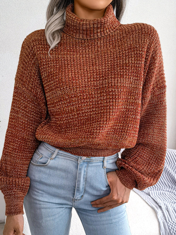 Women's Lantern Drop Sleeve Turtleneck Knit Sweater