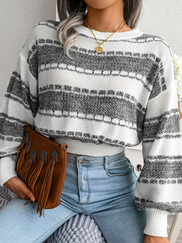 Women's Dropped Sleeve Contrast Knit Sweater