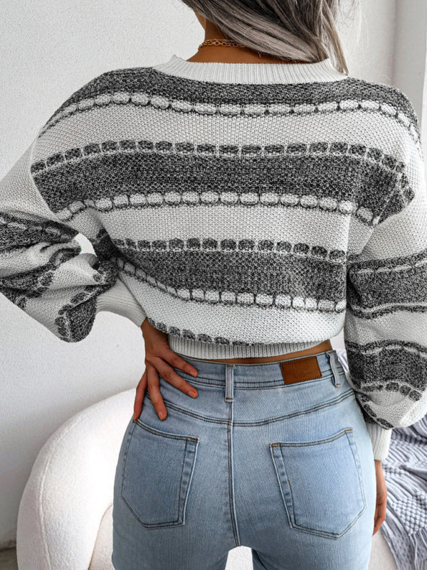 Women's Dropped Sleeve Contrast Knit Sweater