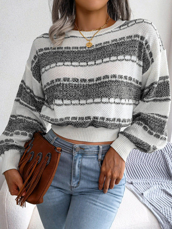 Women's Dropped Sleeve Contrast Knit Sweater