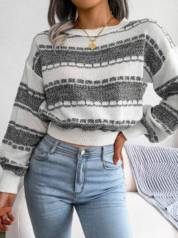 Women's Dropped Sleeve Contrast Knit Sweater