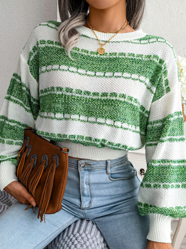 Women's Dropped Sleeve Contrast Knit Sweater