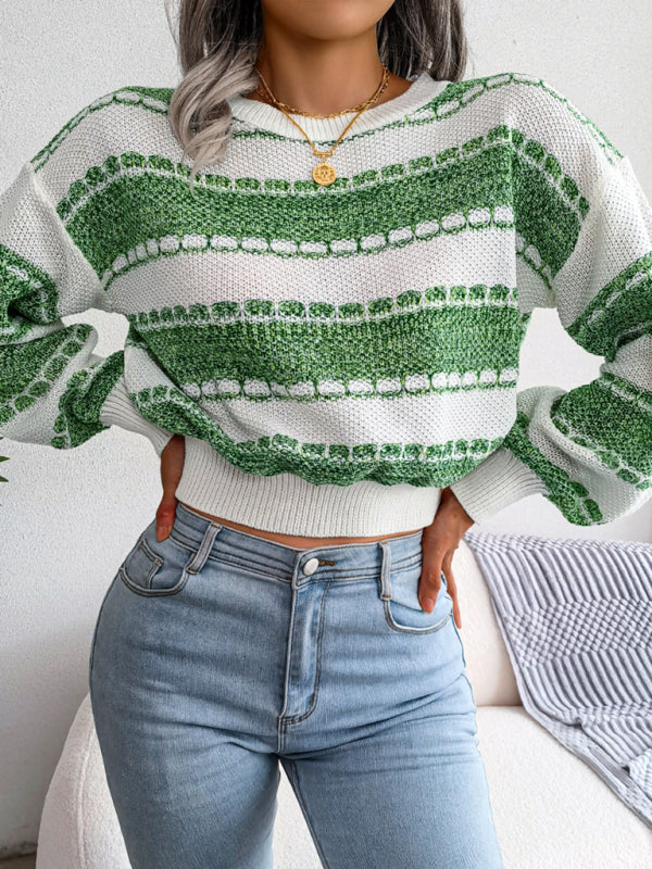 Women's Dropped Sleeve Contrast Knit Sweater