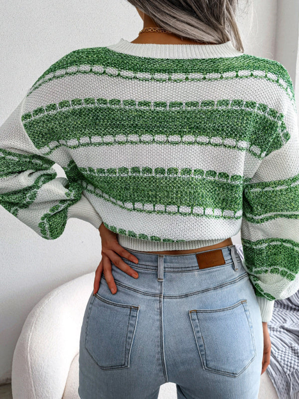 Women's Dropped Sleeve Contrast Knit Sweater