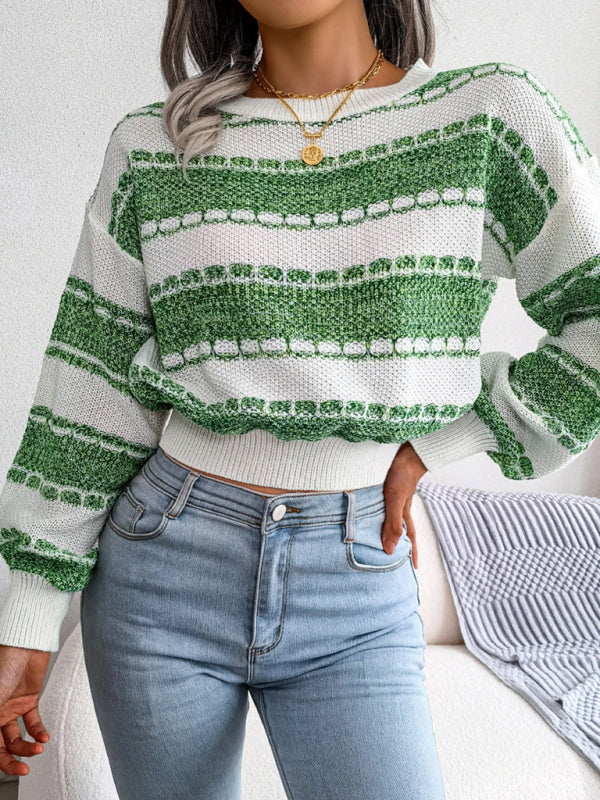 Women's Dropped Sleeve Contrast Knit Sweater