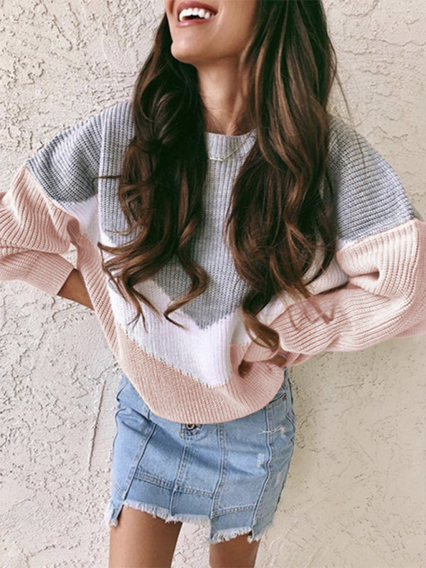 Women’s Chevron Crew Neck Long Sleeves Sweater
