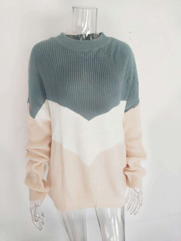 Women’s Chevron Crew Neck Long Sleeves Sweater