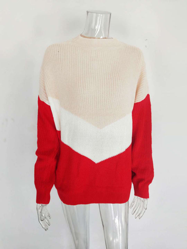 Women’s Chevron Crew Neck Long Sleeves Sweater