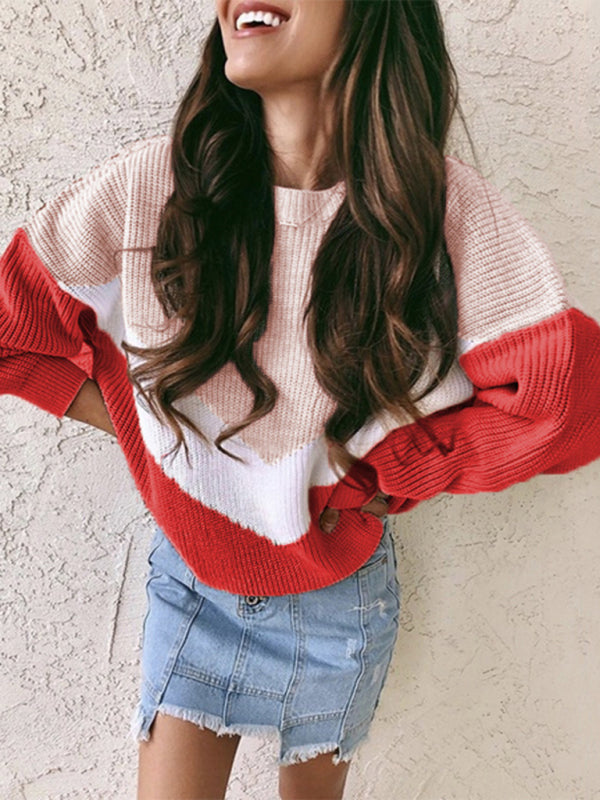 Women’s Chevron Crew Neck Long Sleeves Sweater