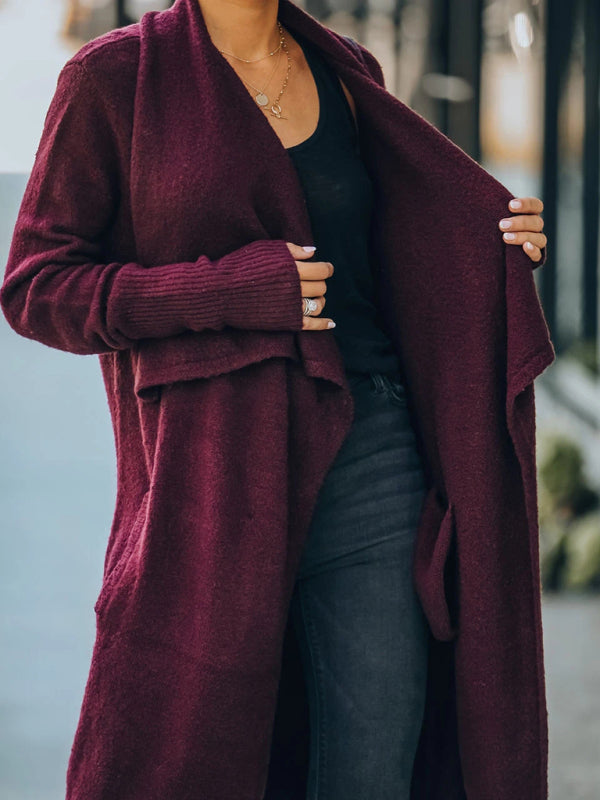 Women’s Long Drape Cardigan With Loose Sleeves And Drape Hem