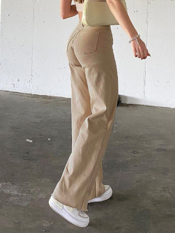 Women's solid color jeans loose slim high waist women's casual trousers