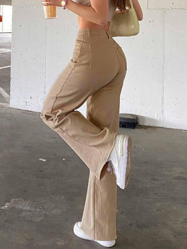 Women's solid color jeans loose slim high waist women's casual trousers
