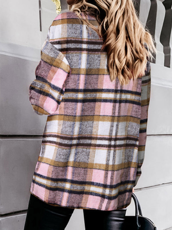 Women’s Cord Plaid Print Collar Button Front Shirt