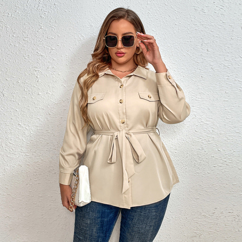 Cream Button Up Belted Top