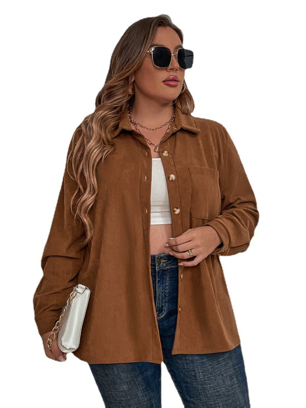 Brown Corduroy Buttoned Long Sleeve Shirt