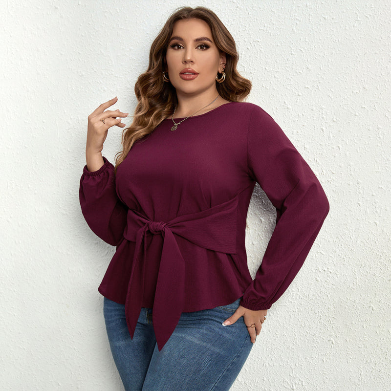 Burgundy Long Sleeve Top with Tie Waist
