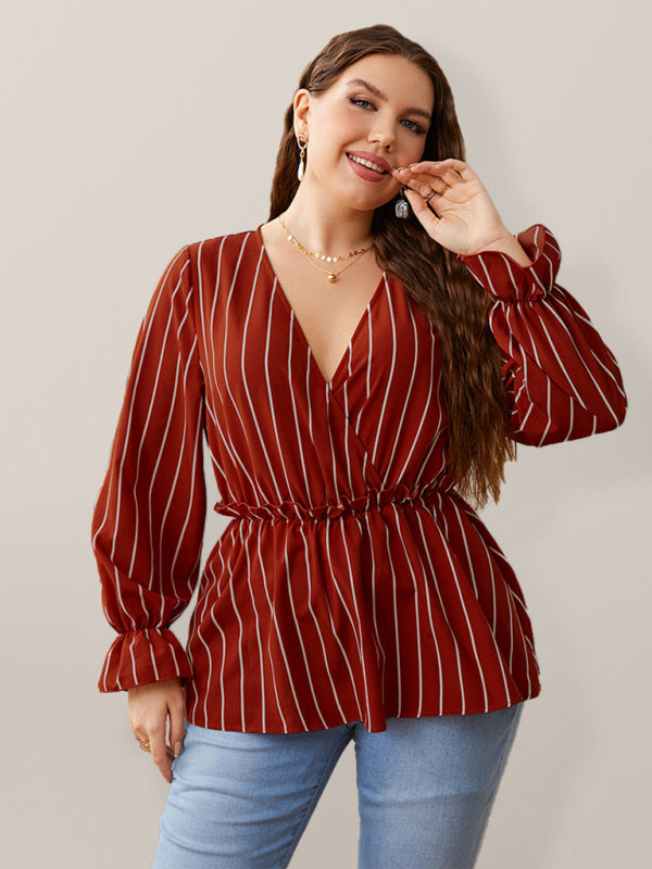 Striped Long Sleeve Top with pinched Waist